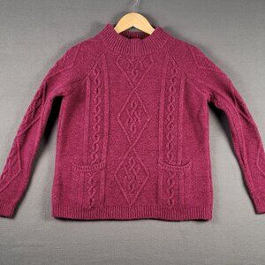 Blarney Aran Originals Pullover Sweater Raspberry Merino Wool Medium